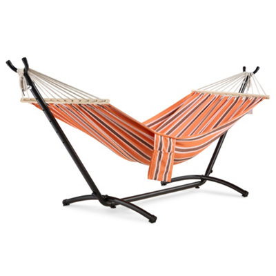 VonHaus Hammock with at Hammock 1 Frame, Stand, Steel Striped Coated Orange with B&Q Cotton DIY Powder Single Person Freestanding | Hammock