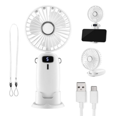 VonHaus Handheld Fan, Mini, Portable, Lightweight, USB Rechargeable, 5 Speeds, 90 Degree Folding, 60cm Lanyard, Phone Stand