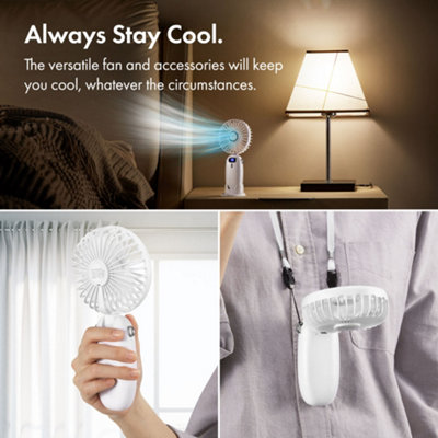 VonHaus Handheld Fan, Portable, Lightweight, USB Rechargeable, 5 Speeds, 90 Degree Folding, 60cm Lanyard, Phone Stand