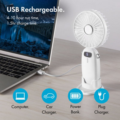 VonHaus Handheld Fan, Portable, Lightweight, USB Rechargeable, 5 Speeds, 90 Degree Folding, 60cm Lanyard, Phone Stand