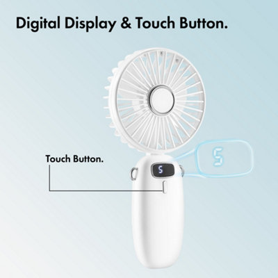 VonHaus Handheld Fan, Portable, Lightweight, USB Rechargeable, 5 Speeds, 90 Degree Folding, 60cm Lanyard, Phone Stand