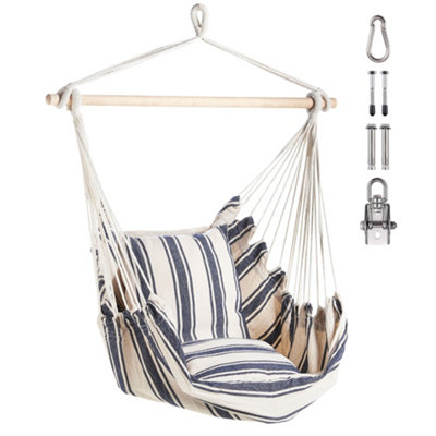 VonHaus Hanging Chair Blue and White Striped Garden Hammock Chair