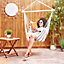 VonHaus Hanging Chair, Blue and White Striped Garden Hammock Chair Swing Seat, Cotton Rope Garden Swing Chair with Tree Attachment