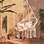 VonHaus Hanging Chair, Cream Garden Hammock Chair Swing Seat, Boho Rope Swing Chair with Tree Attachment, Portable Garden Chair