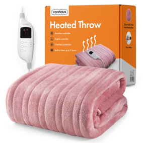 VonHaus Heated Throw Blanket, Electric Digital Control, 160 x 130cm, 9 Heat Settings, 9hr Timer, Safety Shut Off, Machine Washable