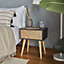 VonHaus Herringbone Bedside Table, Grey & Light Wood Effect Nightstand, Scandi Bedside Cabinet, 1 Drawer Bedside Table for Bedroom