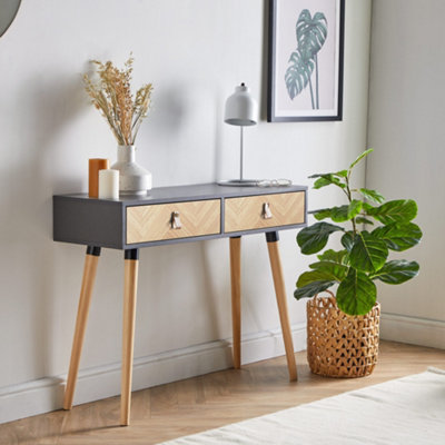 VonHaus Herringbone Console Table - Grey & Wood Effect 2