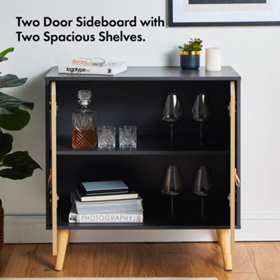 VonHaus Herringbone Sideboard - Grey & Wood Effect 2 Door Storage Cabinet - Modern Cupboard w/Tapered Legs for Living Room