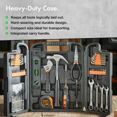 VonHaus Household Tool Kit - 53pc Tool Kit for Beginners - Includes Precision Screwdrivers, Hammer, Pliers, Hex Keys, Bits & More