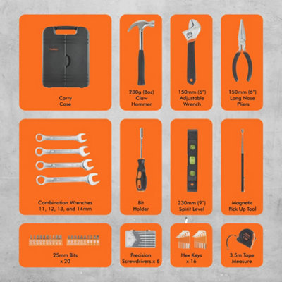 VonHaus Household Tool Kit - 53pc Tool Kit for Beginners - Includes Precision Screwdrivers, Hammer, Pliers, Hex Keys, Bits & More