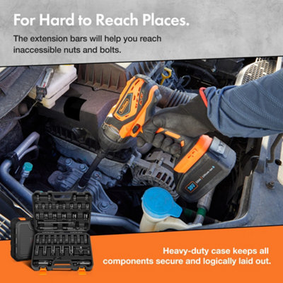 VonHaus Impact Socket Set 1/2 Inch Drive, 40pcs - contains Extension Bar, Drill Adapter, Universal Joint Socket, 1/2 - 3/8 Adapter