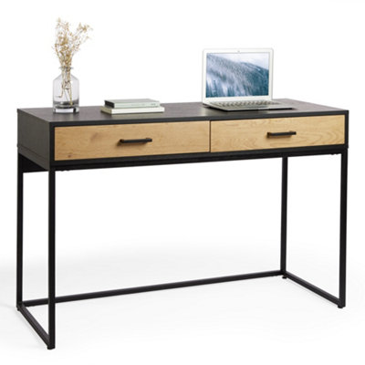 洋書 English Furniture VonHaus Industrial Style Desk, Home Office Desk, Black & Oak