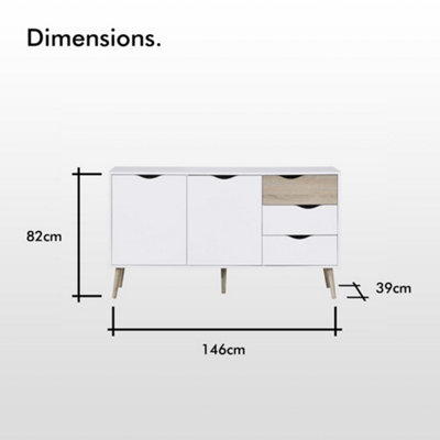 VonHaus Large Sideboard, Wide Storage Cabinet, White & Oak Wood Effect Sideboard w/ 2 Doors - for Living Room, Lounge & Hallway