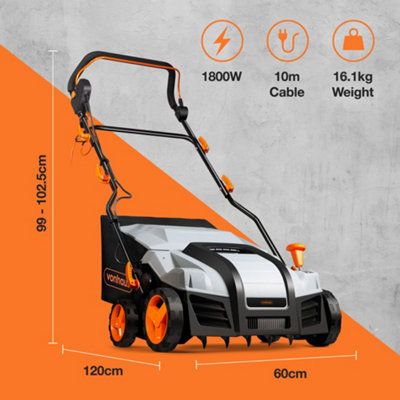VonHaus Lawn Scarifier Aerator Grass Rake Electric 1800W Dethatch Rake Grass Aerates Soil 55L Box 10m Cable 5 Heights