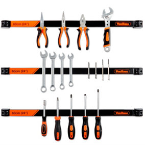 VonHaus Magnetic Tool Holders, Magnetic Tool Strip 3 x 60cm, 24" Wall Mounted Strips, Space Saving & Strong Magnetic Tool Holders