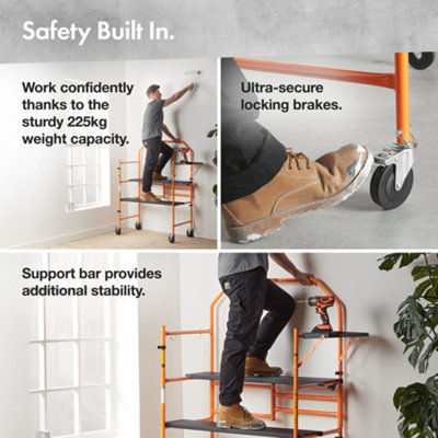 VonHaus Mobile Work Platform, Portable Scaffold Platform, Wheels