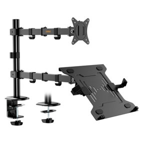 VonHaus Monitor Arm Mount with Laptop Tray for 13-32 inch Screen - Full Motion Tilt & Rotate - Workstation with Cable Management