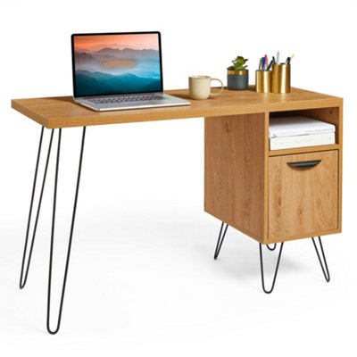 Oak Computer Desk for Office or Bedroom Wooden Table With Steel