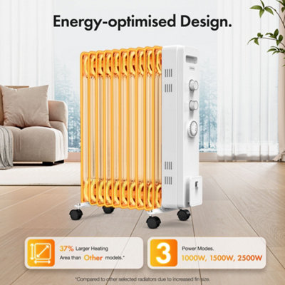 VonHaus Oil Filled Radiator 11 Fin, Electric Radiator Thermostatically Controlled, 2.5kw Oil Heater for Home, Office & More