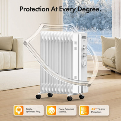 Electric Oil Filled Heater Radiator 11 fin Portable Home Office Thermostat  2500W