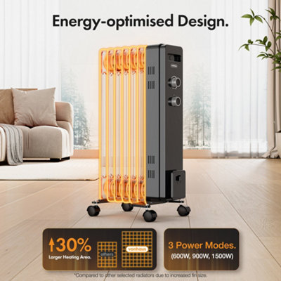 VonHaus Oil Filled Radiator 7 Fin, Electric Radiator Thermostatically  Controlled, 1.5kw Oil Heater for Home, Office u0026 More | DIY at Bu0026Q