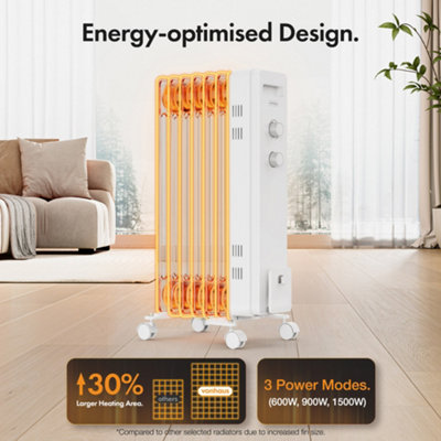 VonHaus Oil Filled Radiator 7 Fin, Electric Radiator Thermostatically  Controlled, 1.5kw Oil Heater for Home, Office u0026 More | DIY at Bu0026Q