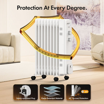 VonHaus Oil Filled Radiator 9 Fin, Electric Radiator Thermostatically Controlled, 2kw Oil Heater for Home, Office & More