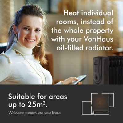 VonHaus Oil Filled Radiator 9 Fin, Electric Radiator Thermostatically Controlled, 2kw Oil Heater for Home, Office & More