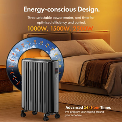 CAYNEL Oil Filled Radiator Heater – 120V, Adjustable Thermostat, 24H Timer, 3 Modes