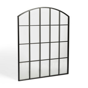 VonHaus Outdoor Mirror for Gardens, Arched Black Window Mirror for Walls, Industrial Style, Weather Resistant, 76x91cm, 30x36in