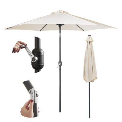 VonHaus Parasol 2.7M, Garden Umbrella, Sun Shade Canopy with Hand Crank, Tilt Function, UV30+ Protection, Air Vent, Steel Frame