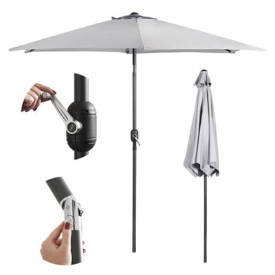 VonHaus Parasol 2.7M, Garden Umbrella, Sun Shade Canopy with Hand Crank, Tilt Function, UV30+ Protection, Air Vent, Steel Frame