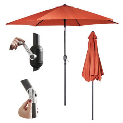 VonHaus Parasol 2.7M, Garden Umbrella, Sun Shade Canopy with Hand Crank, Tilt Function, UV30+ Protection, Air Vent, Steel Frame