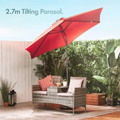 VonHaus Parasol 2.7M, Garden Umbrella, Sun Shade Canopy with Hand Crank ...