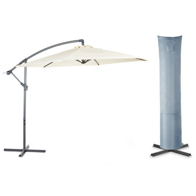 VonHaus Parasol Set w/ 3M Cantilever Banana Umbrella and Waterproof Storage Cover, Tilt & Crank, UV30+ Protection