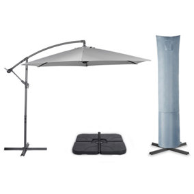 VonHaus Parasol Set w/ 3M Cantilever Banana Umbrella, Parasol Base & Waterproof Storage Cover, Tilt & Crank, UV30+ Protection