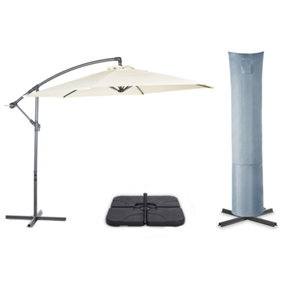 VonHaus Parasol Set w/ 3M Cantilever Banana Umbrella, Parasol Base & Waterproof Storage Cover, Tilt & Crank, UV30+ Protection
