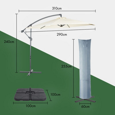 VonHaus Parasol Set w/ 3M Cantilever Banana Umbrella, Parasol Base ...