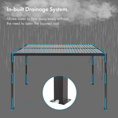 VonHaus Pergola with Retractable Roof 3x3m, Weatherproof Aluminium Pergola Canopy for Garden, Manual Tilting Roof, Drainage System