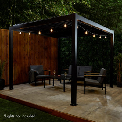 VonHaus Pergola with Retractable Roof 3x3m, Weatherproof Aluminium Pergola Canopy for Garden, Manual Tilting Roof, Drainage System