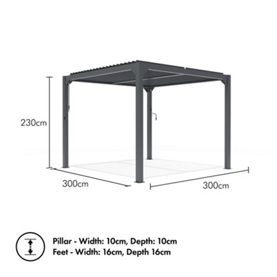 VonHaus Pergola with Retractable Roof 3x3m, Weatherproof Aluminium Pergola Canopy for Garden, Manual Tilting Roof, Drainage System