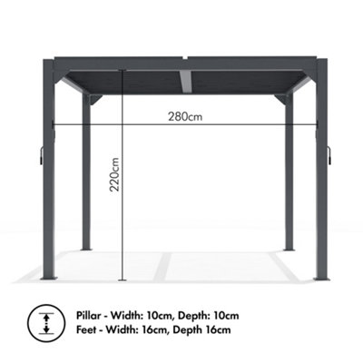 VonHaus Pergola with Retractable Roof 3x3m, Weatherproof Aluminium Pergola Canopy for Garden, Manual Tilting Roof, Drainage System