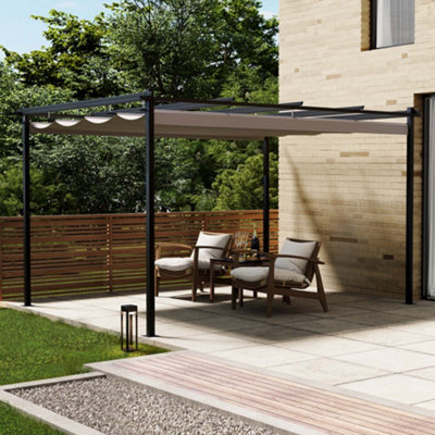 VonHaus Pergola with Retractable Roof 4 x 3 x 2.2m, Weatherproof, Removable Polyester Canopy, 2 Person Assembly, Steel Material