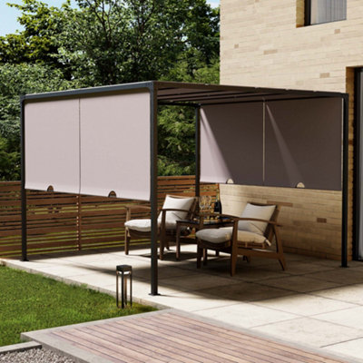 VonHaus Pergola with Sliding Roof 3x3 m, Metal Pergola with Sliding Double Roof, Weatherproof, Polyester Canopy, Steel Frame