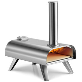 VonHaus Pizza Oven Outdoor, Tabletop Pizza Oven w/ Pizza Stone, Pellet Fuel, Removable Chimney, Steel Foldable Legs, 13 Inch Pizza