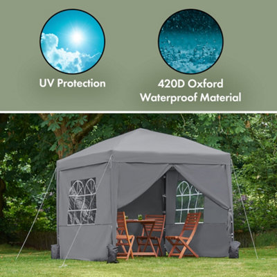 VonHaus Pop Up Gazebo 2.5 x 2.5m, Waterproof Garden Marquee Shelter Canopy, Removable Sides, Leg Weight Storage Bags, Pegs, Cords