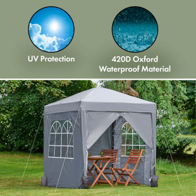 VonHaus Pop Up Gazebo 2x2m Grey Garden Marquee Removable Side Panels Water Resistant Cover Storage Bag