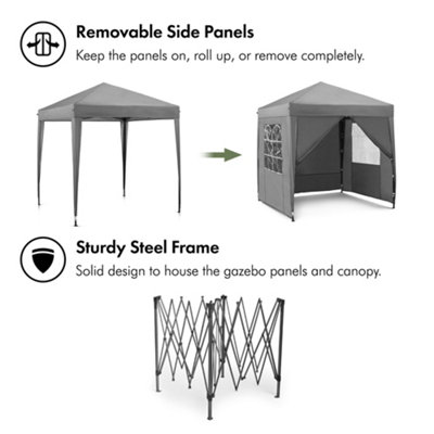 VonHaus Pop Up Gazebo 2x2m, Grey Garden Marquee, Removable