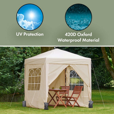 VonHaus Pop Up Gazebo 2x2m, Ivory Garden Marquee, Removable Sides, Water Resistant Cover, Storage Bag, Anchoring Pegs & Cords