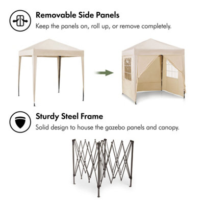 VonHaus Pop Up Gazebo 2x2m, Ivory Garden Marquee, Removable Sides, Water Resistant Cover, Storage Bag, Anchoring Pegs & Cords